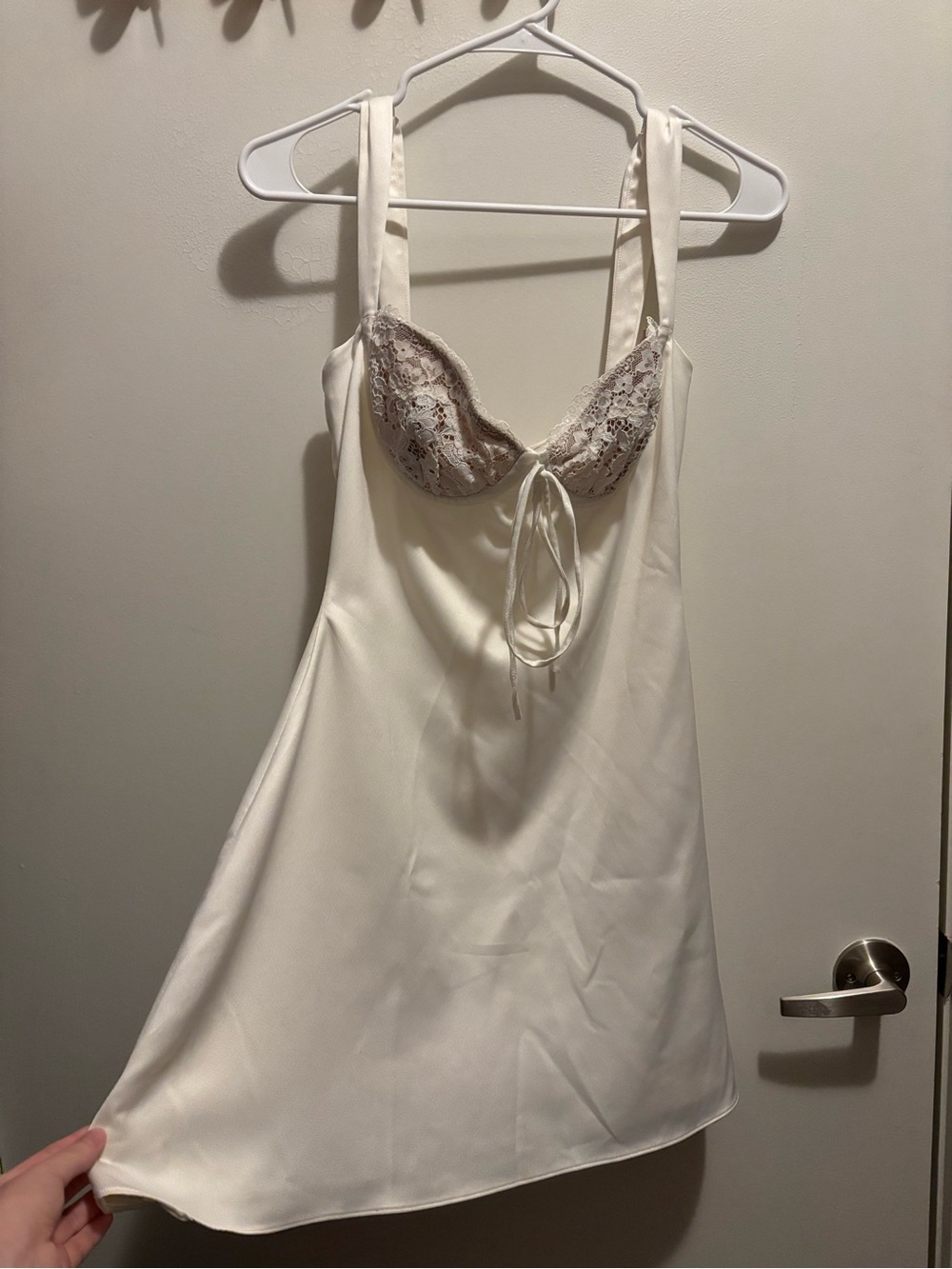 House of CB Ivory Satin Lace-Trim Slip Dress